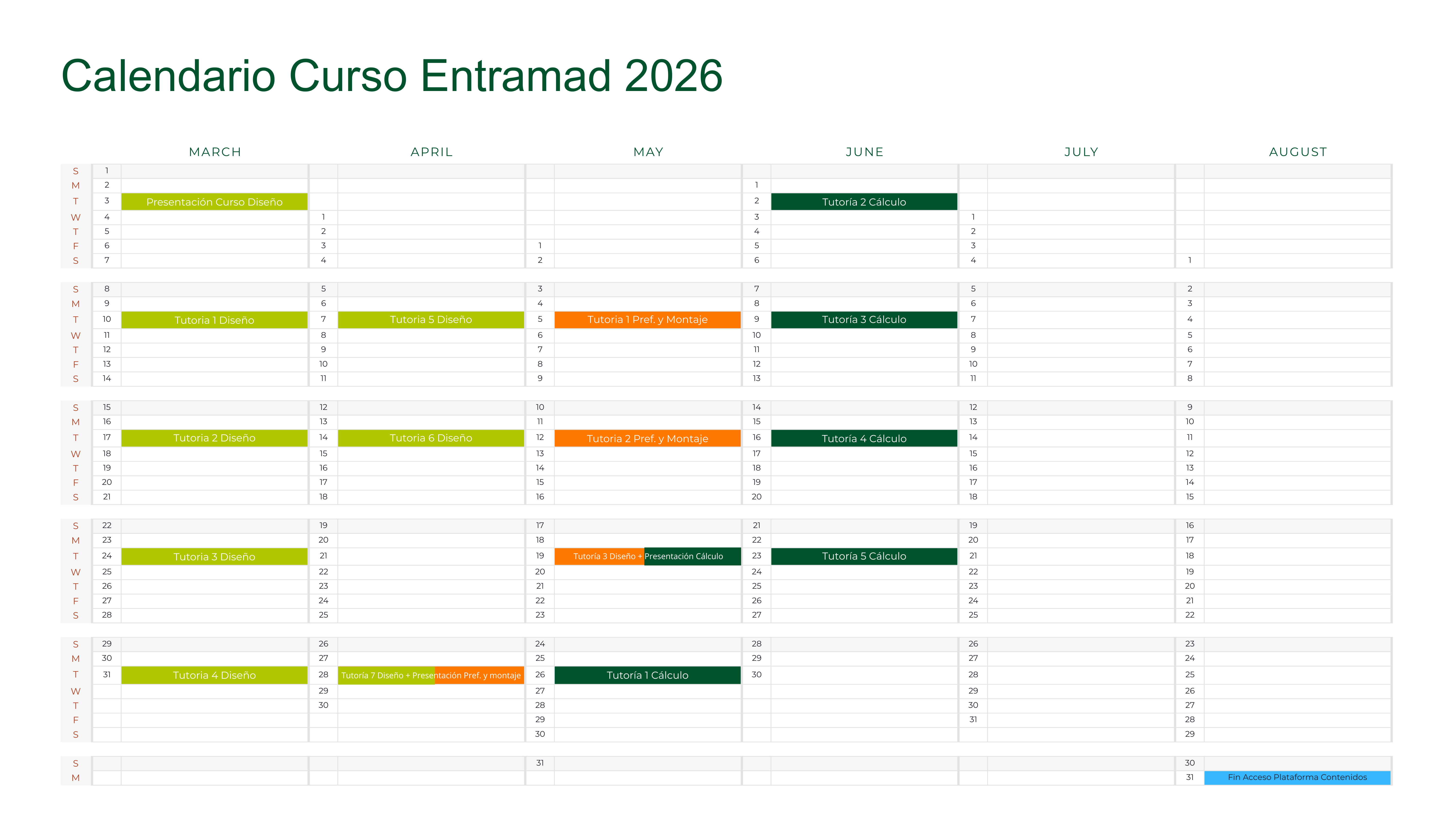 Calendario Entramad Online 2026
